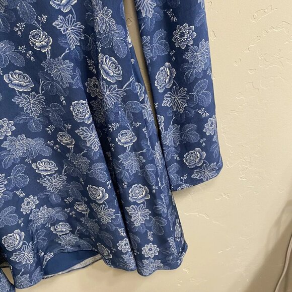 Intermix Women’s Size Large Blue Sonya 100% Silk Floral Back-Cutout Dress - Picture 6 of 11